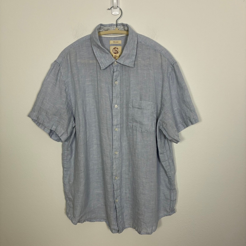 Panama Jack Light Blue 100% Linen Short Sleeve Button Down Shirt Mens XL Pocket
